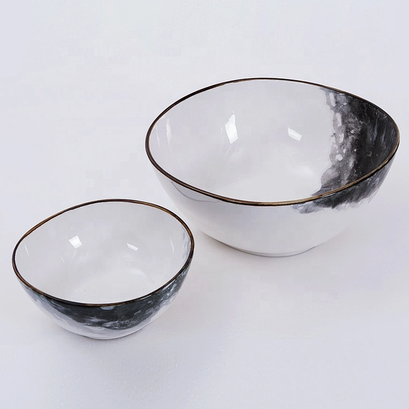 custom logo large glazed white catering restaurant irregular shape ramen salad soup ceramic bowl