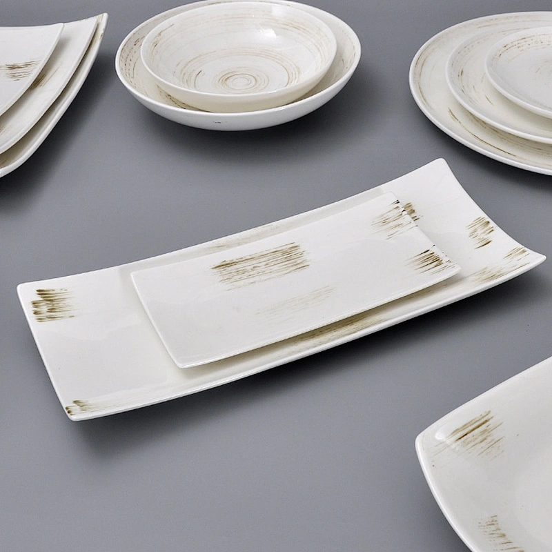 White On-glazed Hotel Restaurant Plates Dinnerware Ceramic Sushi Serving Dishes