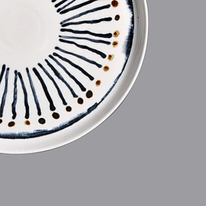 Wholesale manufacturer Straight Sided Glazed round Nordic white blue porcelain ceramic meat steak dinner plate