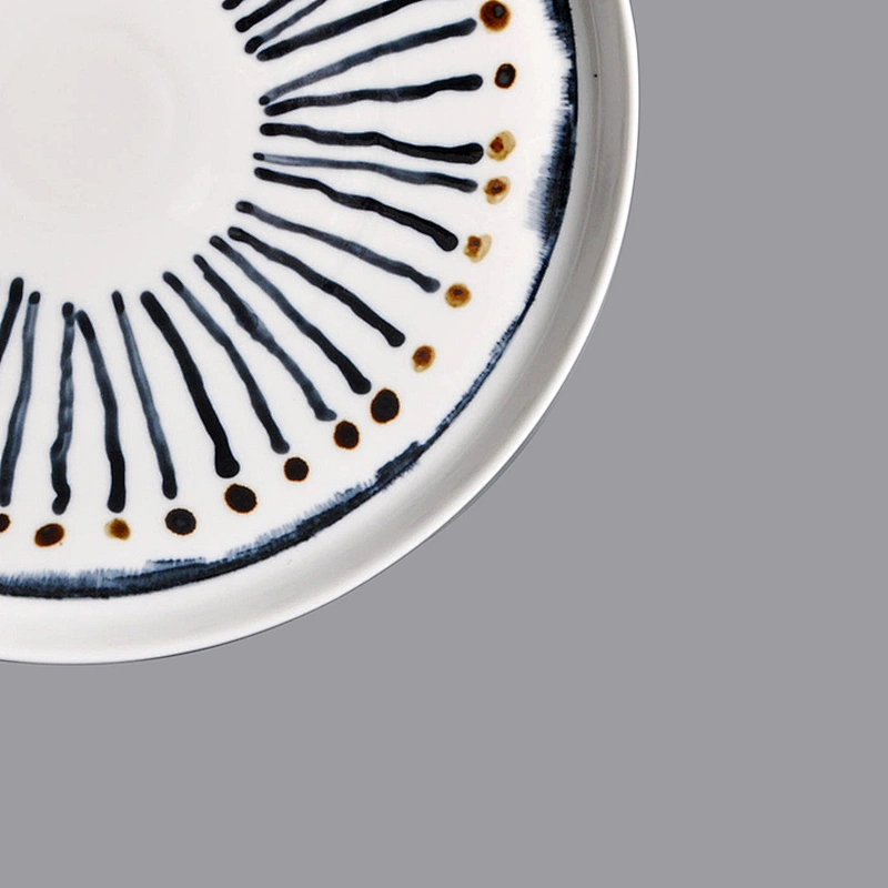 Wholesale manufacturer Straight Sided Glazed round Nordic white blue porcelain ceramic meat steak dinner plate