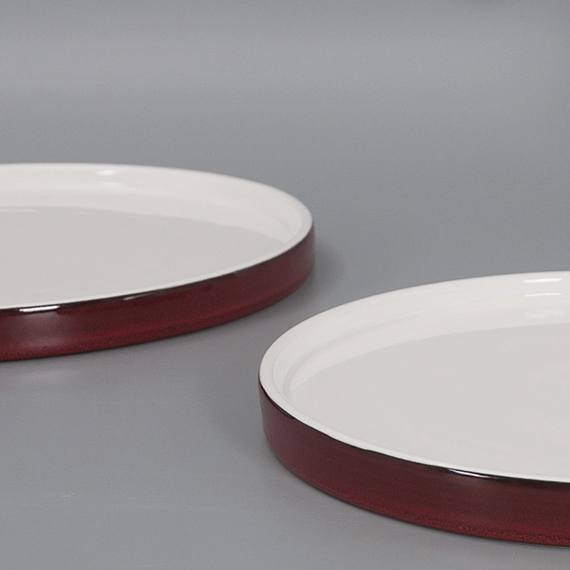 Wholesale Luxury Red Catering Banquet Buffet Tableware Steak Porcelain Dinner Set Plates