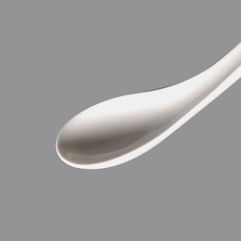 wholesale hotel restaurant small white and grey glazed porcelain ceramic soup spoon