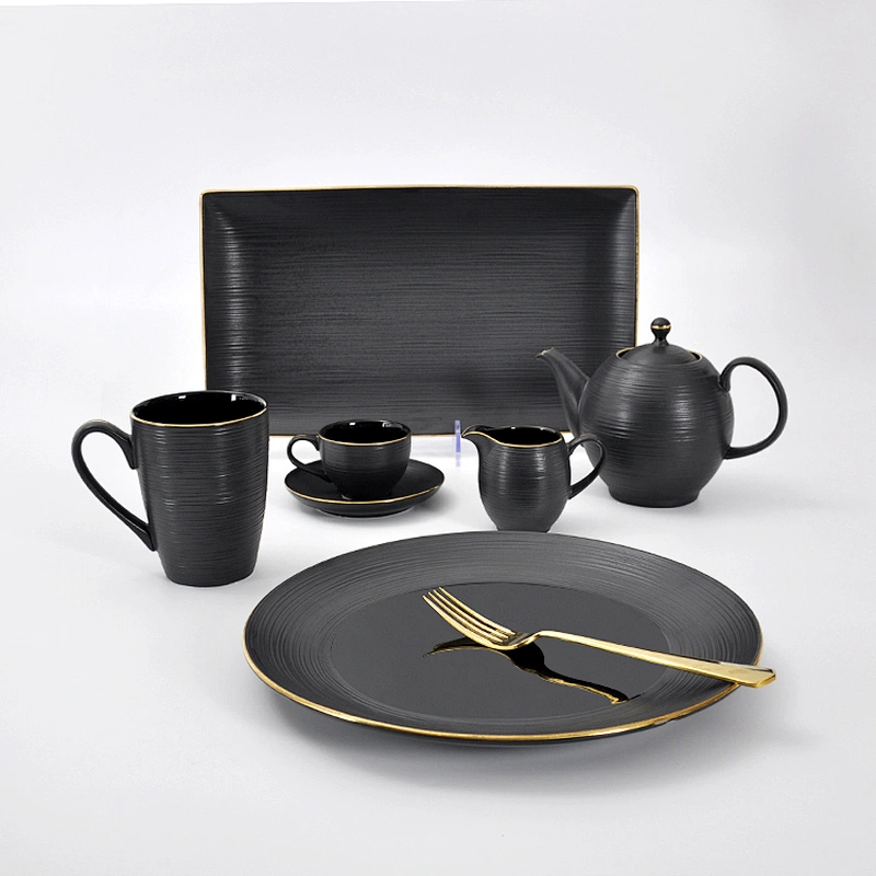 Restaurant Porcelain Matte Catering Luxury Black Rectangle Serving Plate