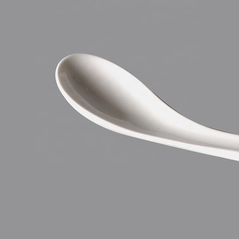 wholesale hotel restaurant small white and grey glazed porcelain ceramic soup spoon