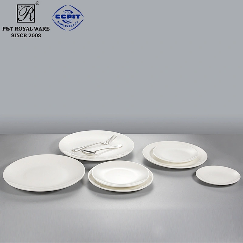 chaozhou manufacturer wholesale 11 inches hotel used white ceramic dinner plate for weddings