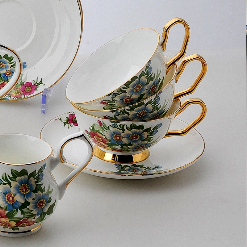 hot sale colorful flower with golden rim coffee set tea set
