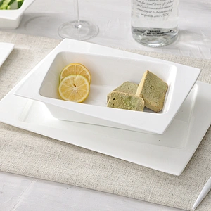 Creative pure white ceramic plate contracted rectangular edge flat beefsteak plate