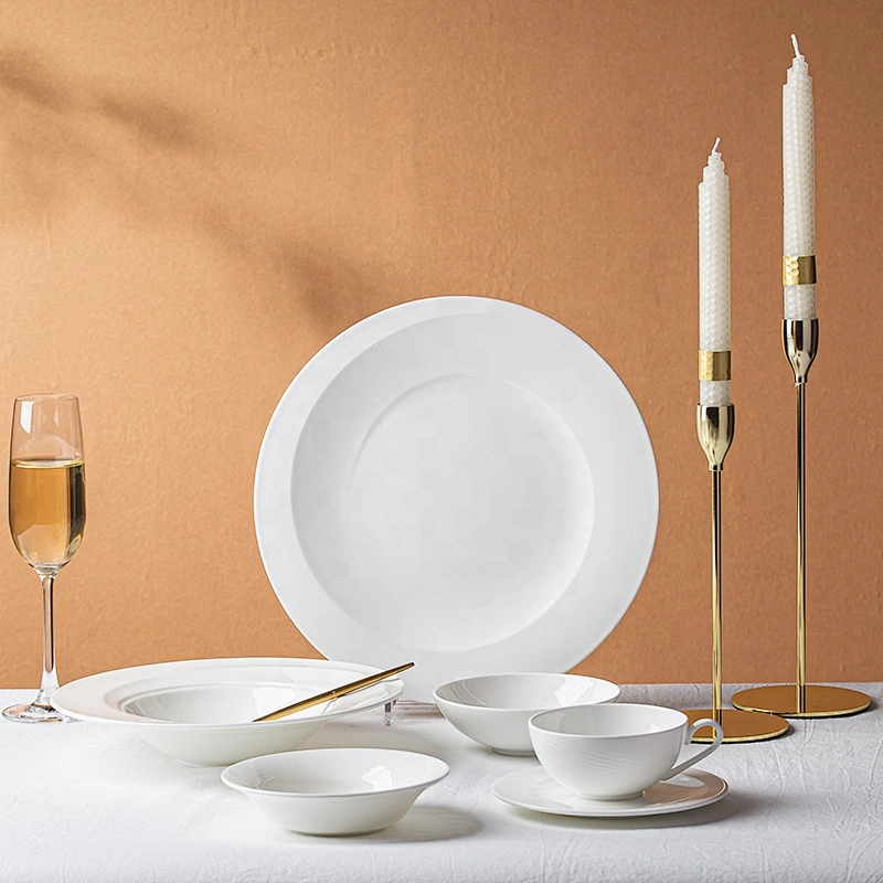 wholesale 9.5 inch dishes custom bone china tableware restaurant buffet pasta soup plates white porcelain plate