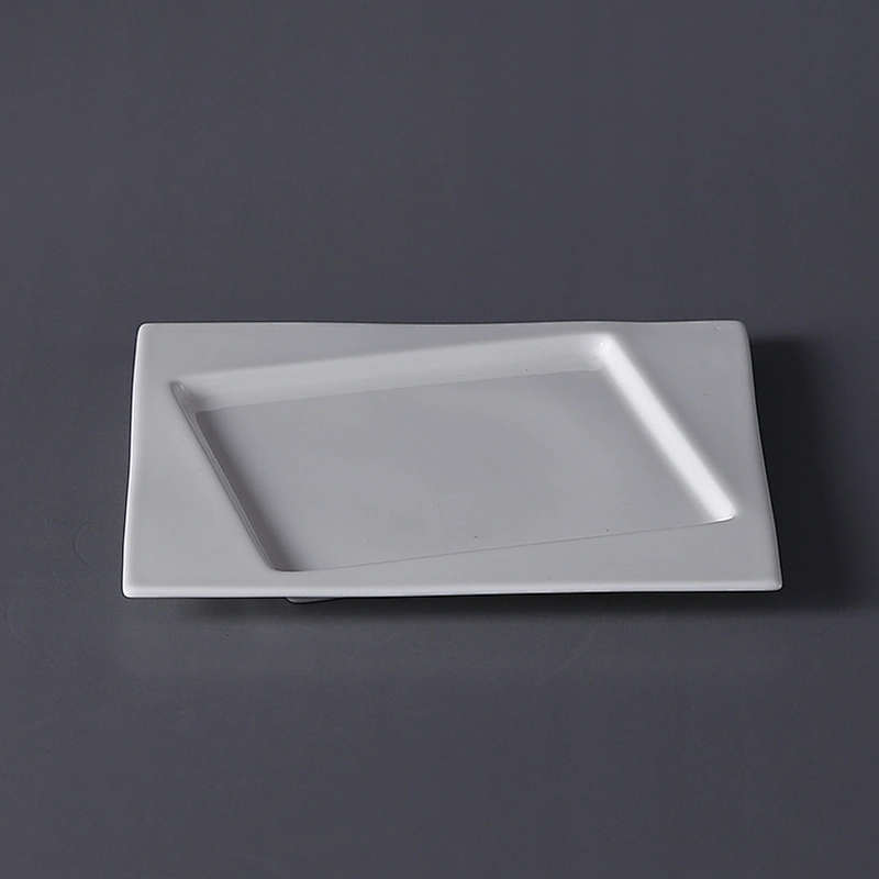 Creative pure white ceramic plate contracted rectangular edge flat beefsteak plate