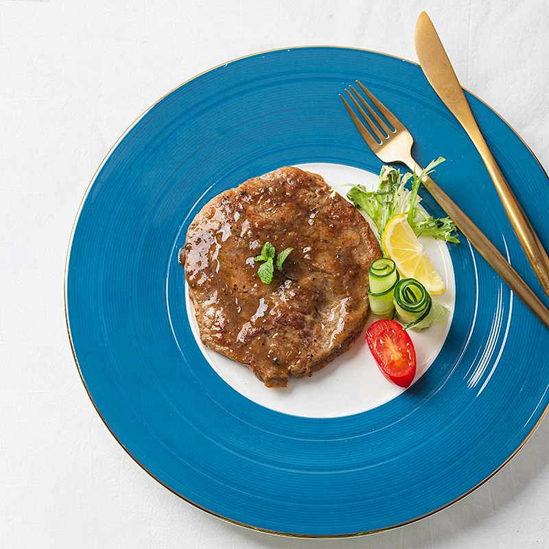 custom restaurant wedding gold rim party colorful glazed dinner serving plates sets charger porcelain ceramic plate wholesale