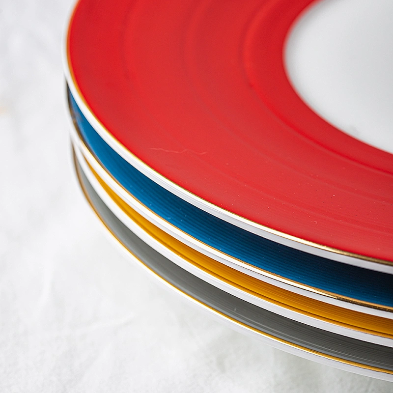custom restaurant wedding gold rim party gray glazed dinner food plates sets charger porcelain ceramic plate wholesale