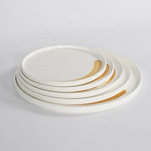 Custom transparent gold pattern White steak serving platter bone china dinnerware porcelain charger dinner plate manufacturer