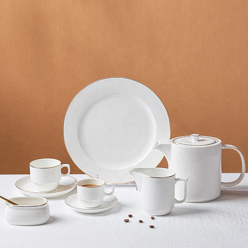 wholesale 7 inch modern hotel gold rim bone china buffet restaurant serving dishes charger porcelain dinner ceramic plate