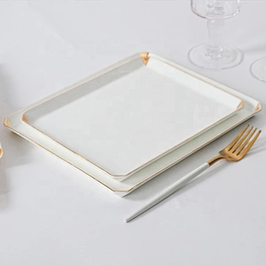 color glazed high end hotel restaurant banquet plates bone china tableware porcelain dinner plate with gold rim  price wholesale