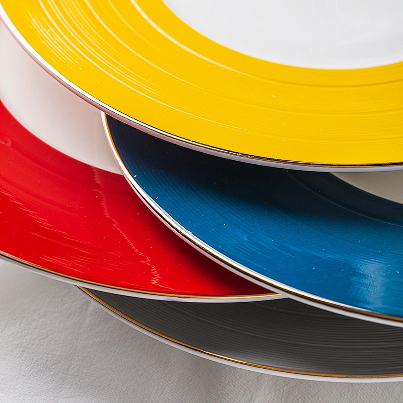 custom restaurant wedding gold rim party gray glazed dinner food plates sets charger porcelain ceramic plate wholesale