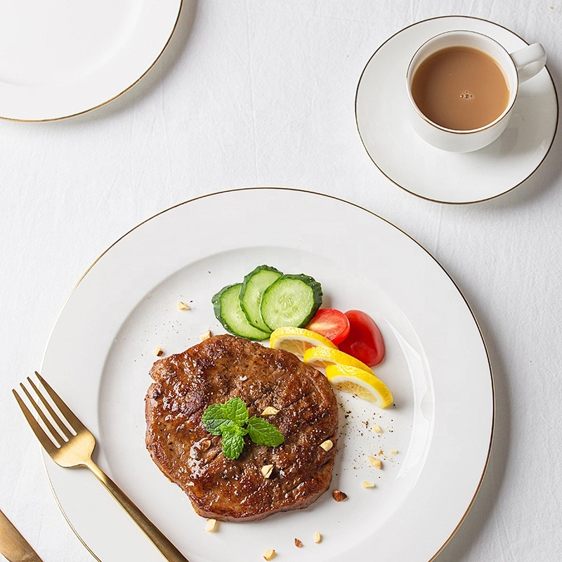wholesale 7 inch modern hotel gold rim bone china buffet restaurant serving dishes charger porcelain dinner ceramic plate