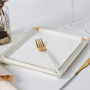 color glazed high end hotel restaurant banquet plates bone china tableware porcelain dinner plate with gold rim  price wholesale