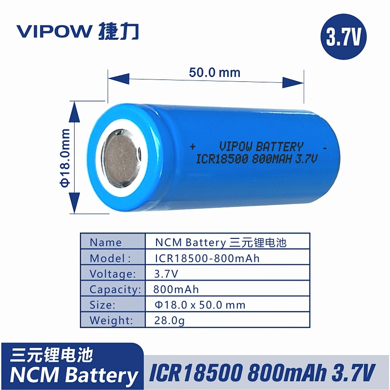 Lithium Battery ICR18500 800mAh 3.7V