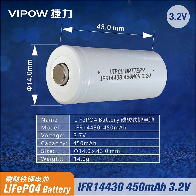 LiFePO4 Battery IFR14430 450mAh 3.2V tip top