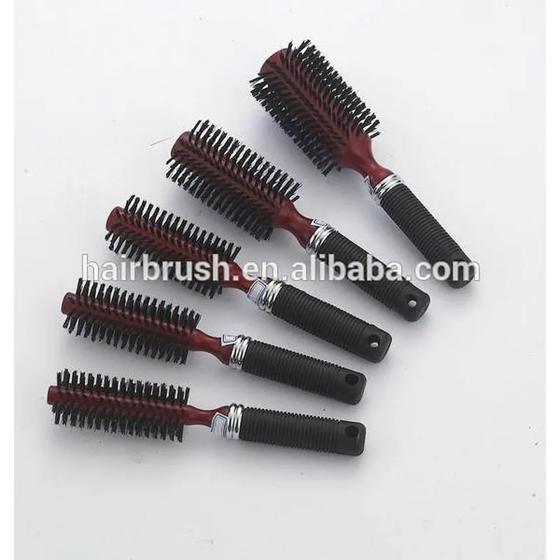 Factory rotating salon white nylon mixing boar bristle round wooden hair brushes wholesale