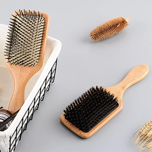 Natural Color Bamboo Paddle Cushion Wooden Massage Hair Brush