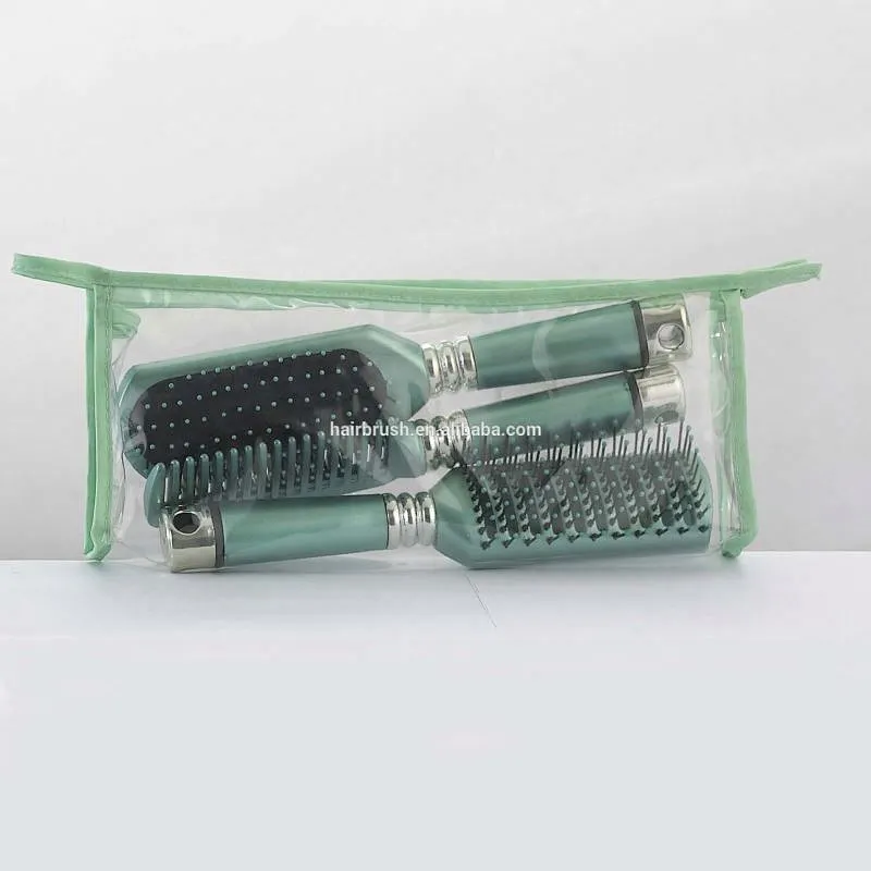 3 Piece Nylon Hair Brush Set With PVC bag