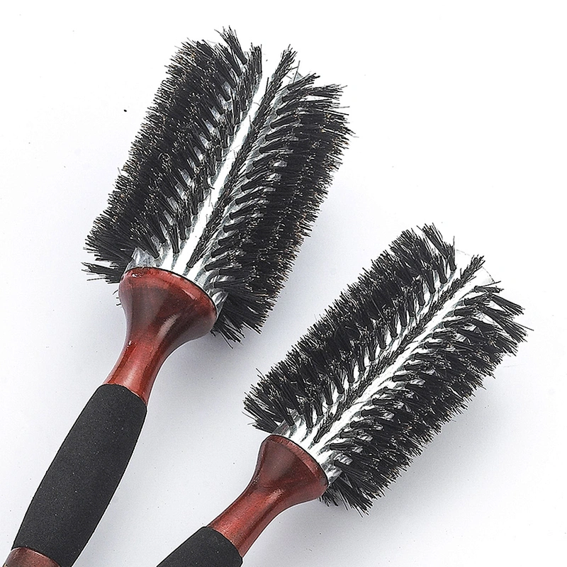 Customized round wooden handle hair brush professional hairdresser styling brush curly hair brush