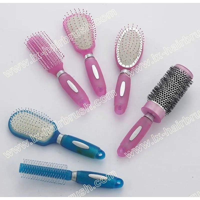 A-D handle plastic hair brush,aluminum barrel brush