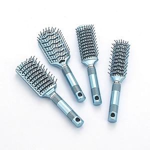 Blue plastic massage hair brush wholesale custom oval paddle brush hair dryer brush