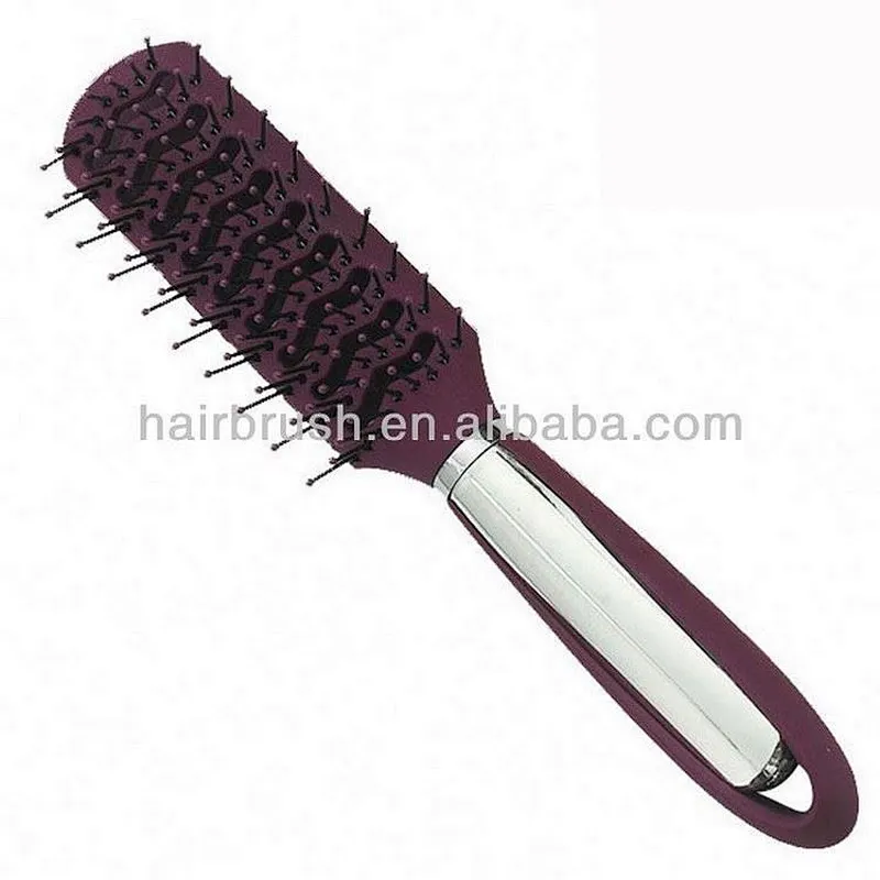 Red volumizing hair brush with nylon bristle pin