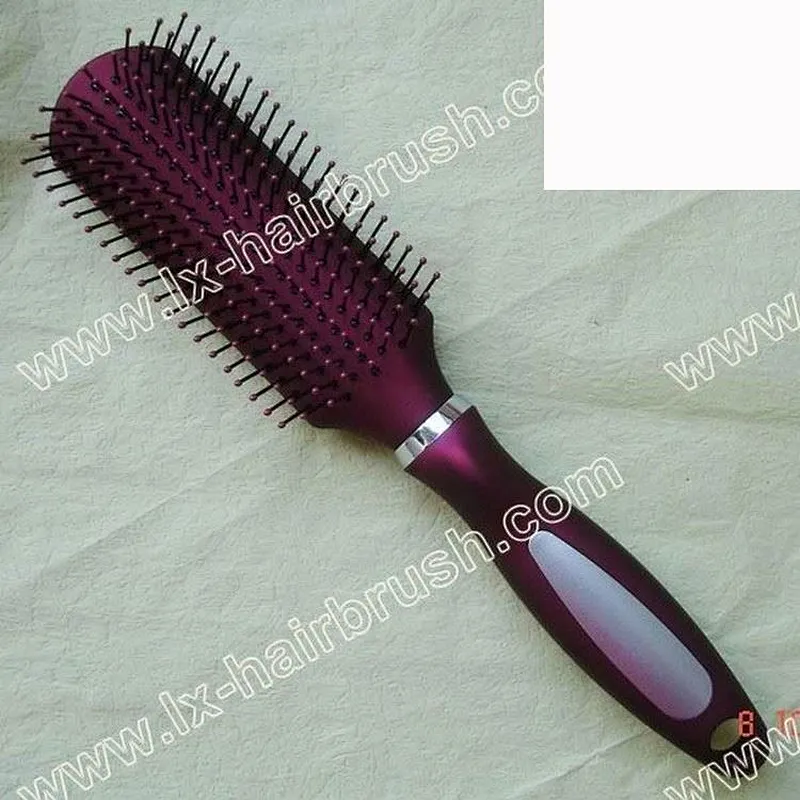 Flat hair brush,with plastic handle and nylon pins