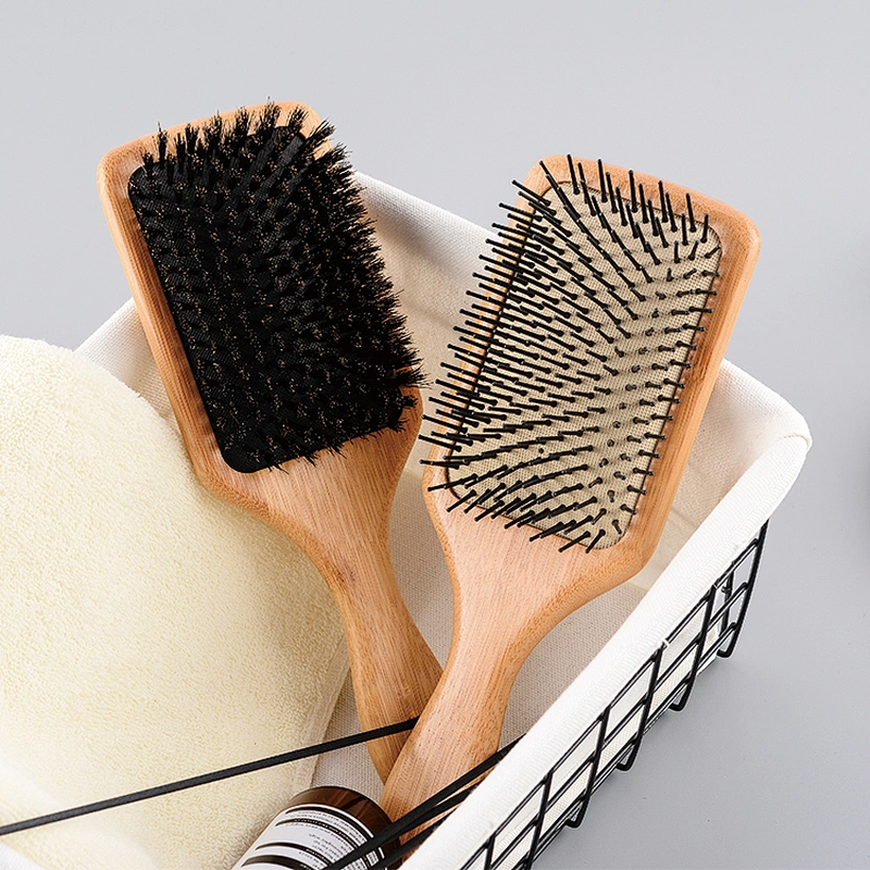 Natural Color Bamboo Paddle Cushion Wooden Massage Hair Brush