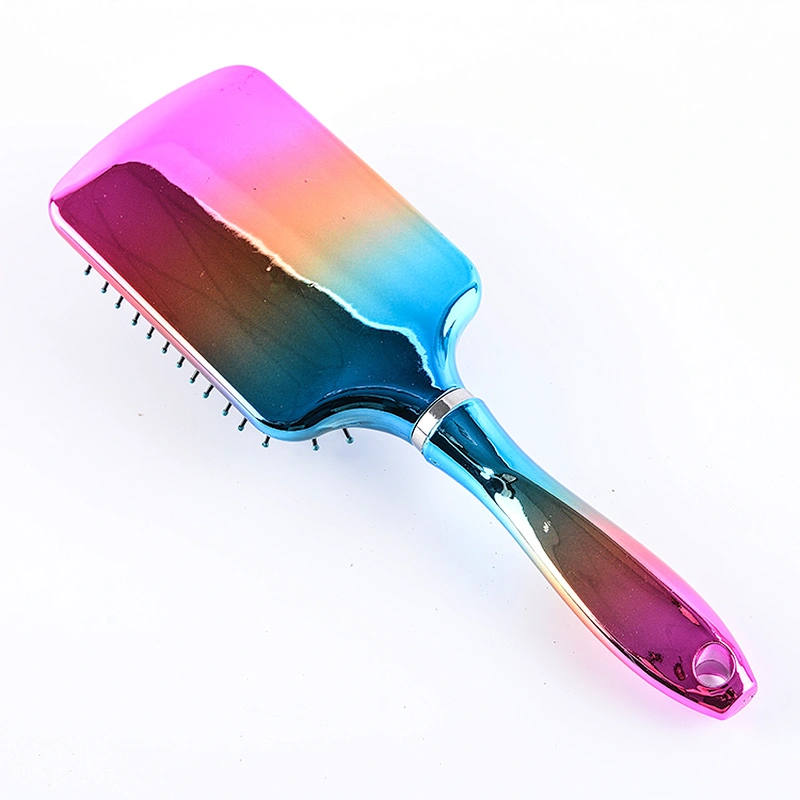 Plastic rainbow black ball tip cushion soft touch detangling hair brush customized paddle hair brush for women