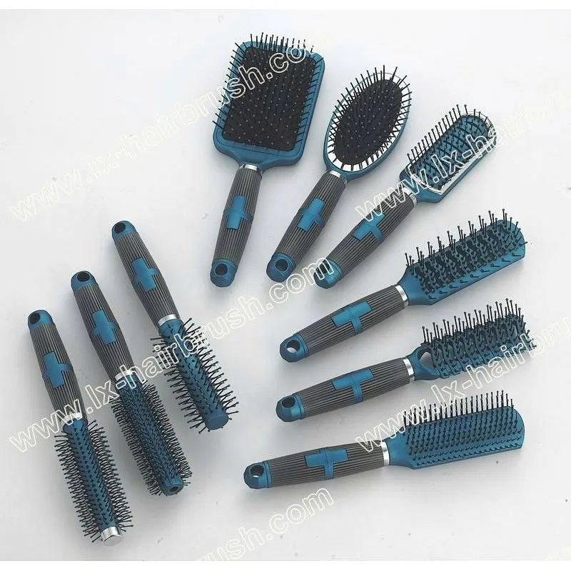 L-V handle hair brush set,cushion paddle/vent/round hair brush