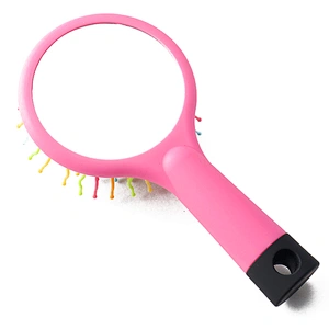 Rainbow s-curve ball tipped flexible cushion base volume brush magic hair comb with mirror
