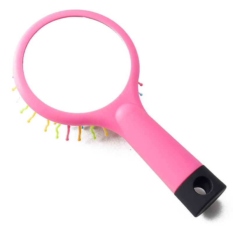Rainbow s-curve ball tipped flexible cushion base volume brush magic hair comb with mirror