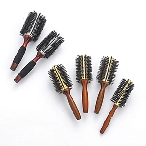 Customized round wooden handle hair brush professional hairdresser styling brush curly hair brush