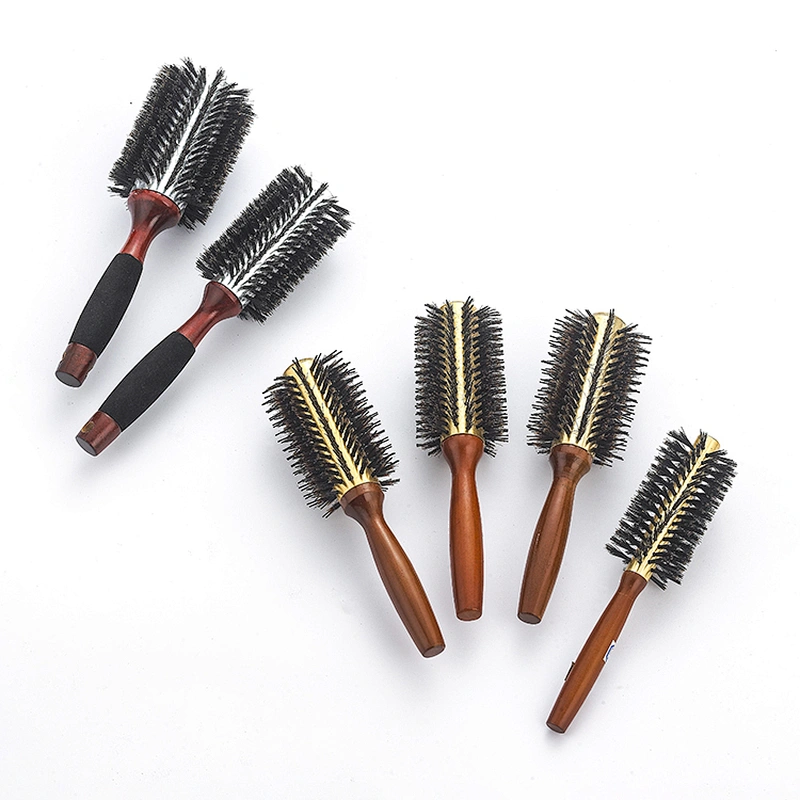 Customized round wooden handle hair brush professional hairdresser styling brush curly hair brush