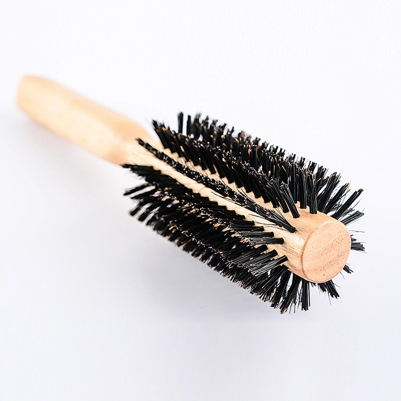 Wooden Rotating Round Barrel Anti-Static Hair Brush With Natural Boar bristle