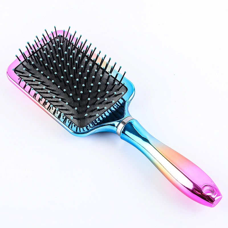 Plastic rainbow black ball tip cushion soft touch detangling hair brush customized paddle hair brush for women