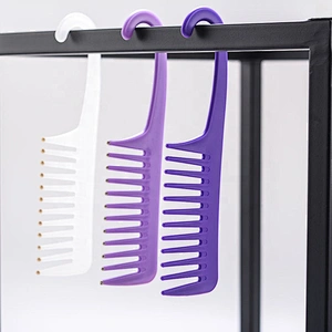 Wholesale high quality plastic non-tangled wide tooth comb curved  hook hair comb