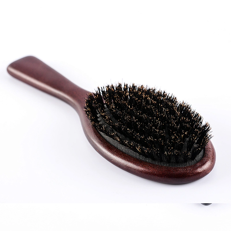 Newest custom natural detangling black cushion oak wooden hairbrush with pure boar bristles