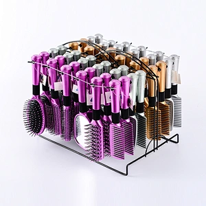 Professional different style 24pcs/set plastic massage hairbrush set with iron display rack