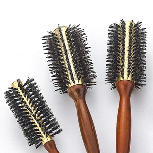 Customized round wooden handle hair brush professional hairdresser styling brush curly hair brush
