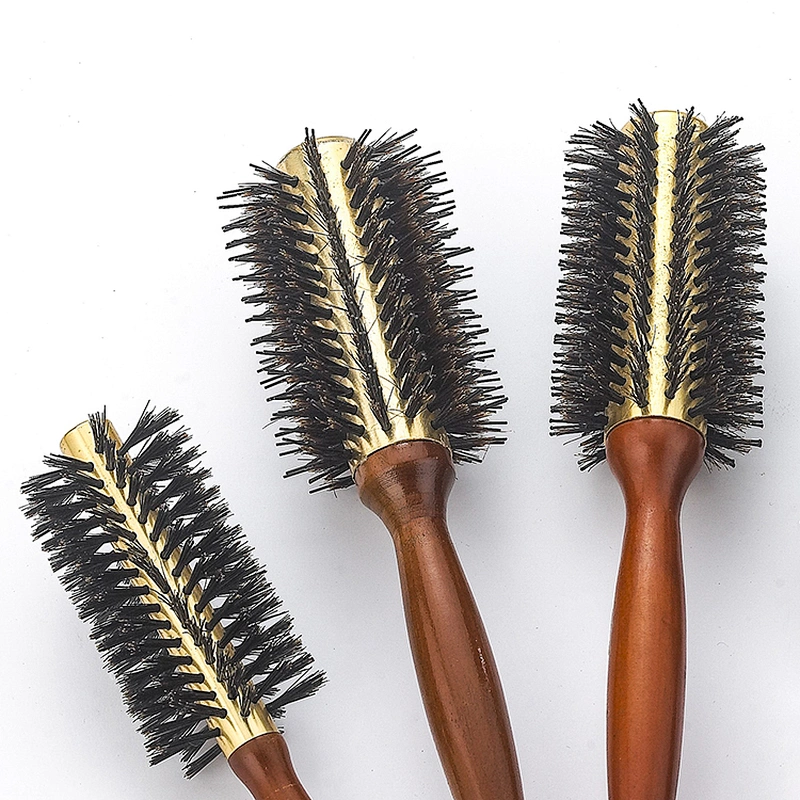 Customized round wooden handle hair brush professional hairdresser styling brush curly hair brush