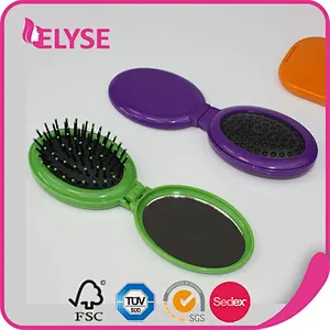 Folding oval plastic pocket hair brush comb with mirror