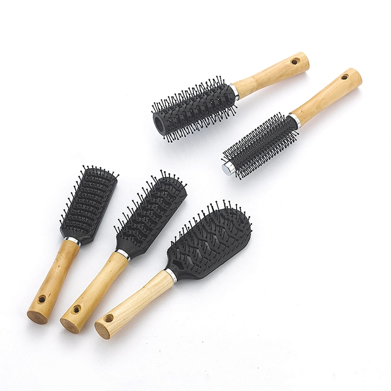 Custom Log Hair Dryer Brush Hairdresser Styling Brush Black Plastic Massage Brush