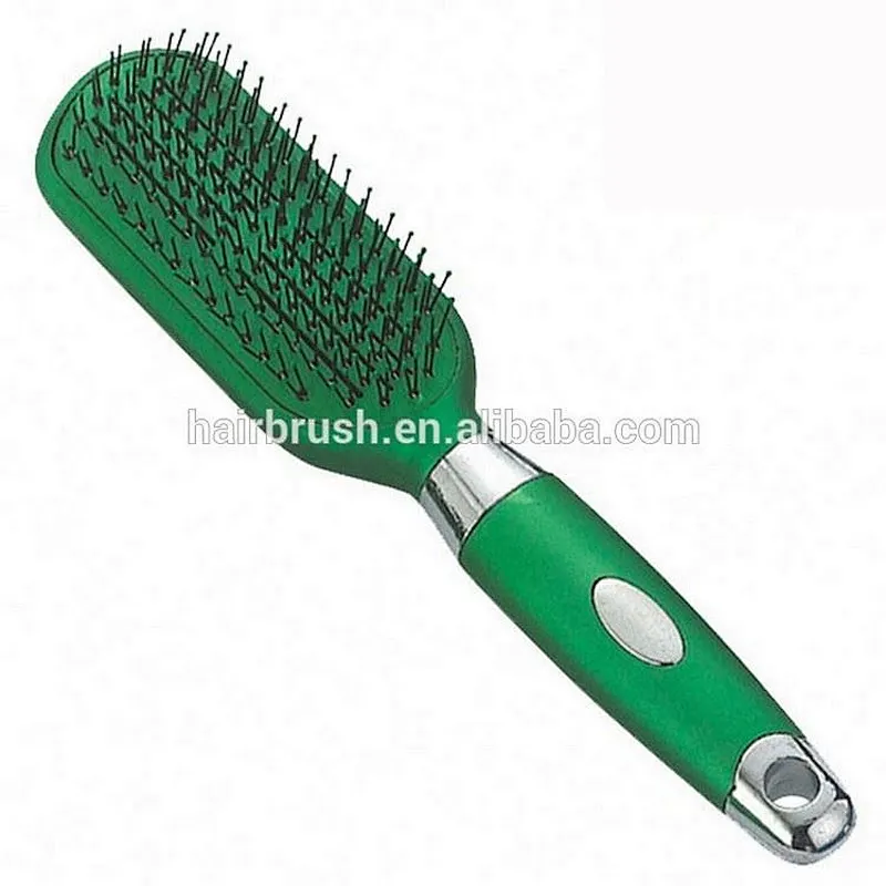 Professional newest design green plastic bristles oval curved hair brush