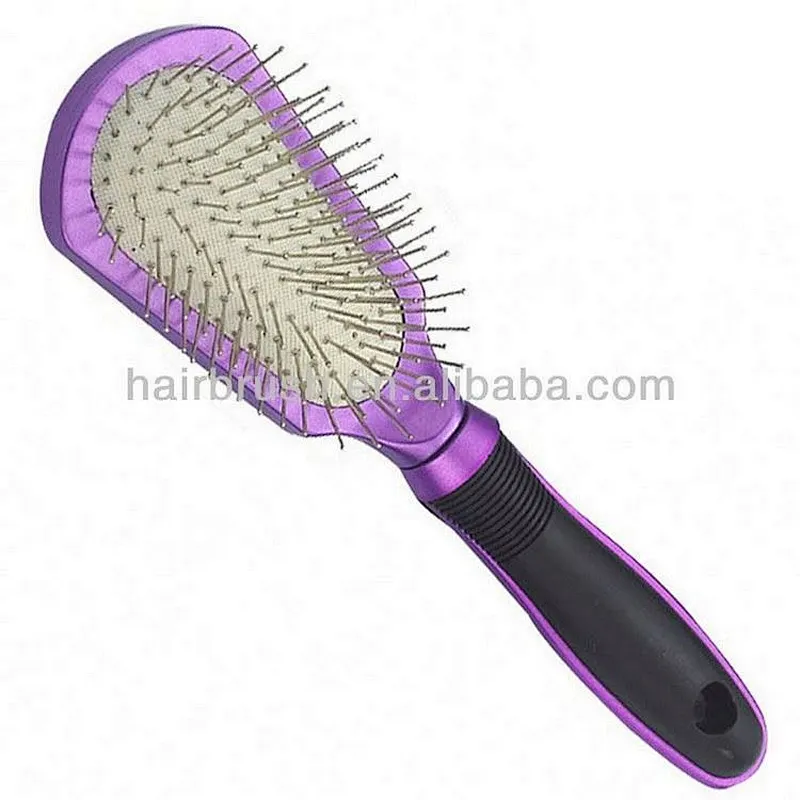 Purple plastic cushion stainless steel hair brush