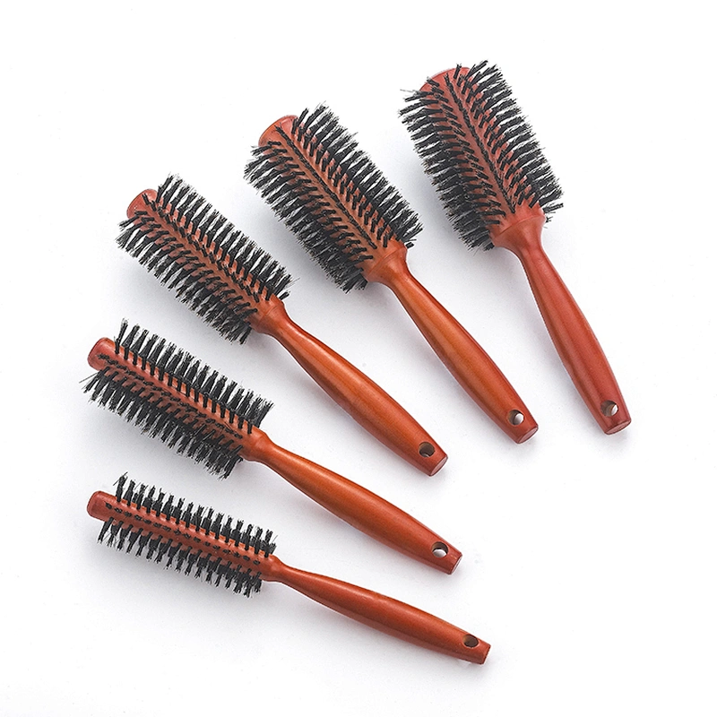 Custom Hairdresser Round Wooden Handle Styling Brush Set Wild Boar Mane Rolling Hair Brush